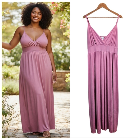 SWAK Plus Size Pink Maxi Dress 3X Flowy Adjustable Strap Boho Summer Sundress - Picture 1 of 15